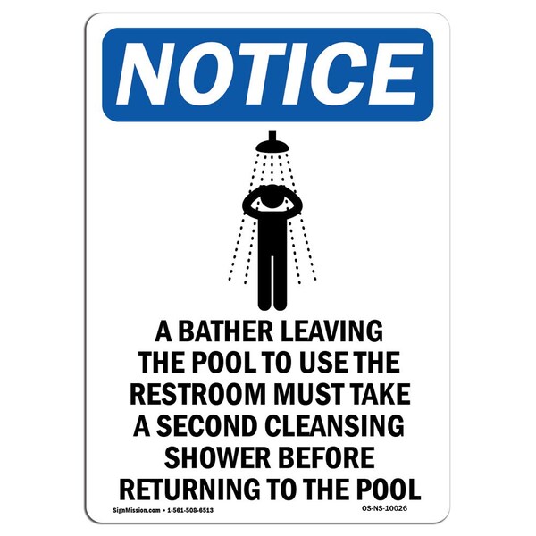 Safety Sign, OSHA Notice, 5" Height, A Bather Leaving The Sign With Symbol, Portrait, 10PK